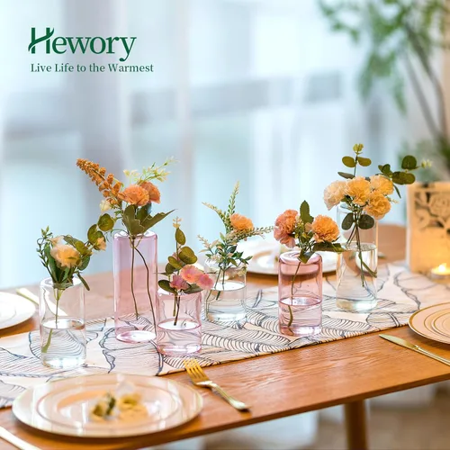 Vista 4 de Hewory - Jarrones pequeños de cristal para centros de mesa, 24 jarrones transparentes soplados de flores individuales a granel, moderno juego