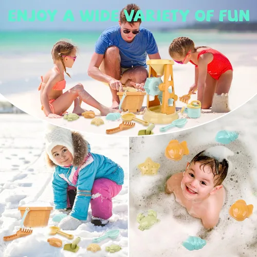 Vista 4 de LBAIBB Juguetes de arena, juguetes de playa para niños, juguete de caja de arena, rueda de arena y juguetes de rueda de agua, incluye pala de cubo