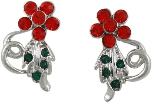 Vista 6 de Lilylin Designs Conjunto de regalo de joyería en caja con diseño floral de cristal rojo y verde, Metal, Sin piedra preciosa