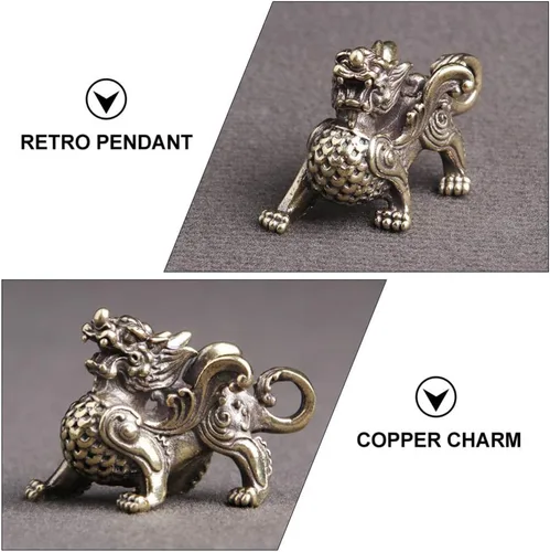 Vista 6 de Wakauto Escultura vintage de Feng Shui Pi Yao, 4 piezas, estatuas de latón, figuras chinas de Feng Shui para el hogar, oficina, mesa, atraen dinero