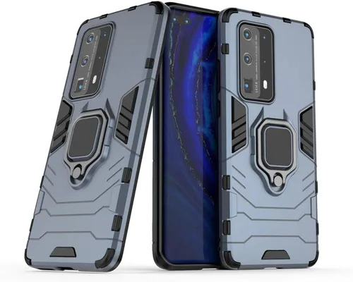 Vista 8 de Compatible con Huawei P40 Pro+, soporte de anillo de metal (funciona con soporte magnético para automóvil), funda resistente de doble capa para Negro