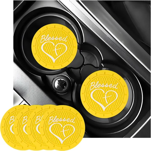 Vista 14 de KVAEY 2 PCS Posavasos para Portavasos de Coche, 2.76 Pulgadas Alfombrillas Antideslizantes para Bebidas del Vehículo con Linda Cruz Bendita