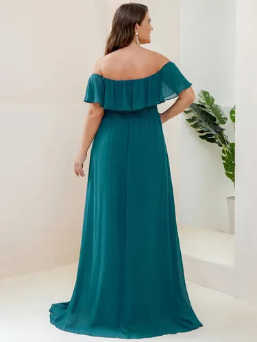 Vista 2 de Ever-Pretty Plus Women's Off Shoulder Short Sleeves Empire Waist Side Slit Chiffon Flowy Plus Size Bridesmaid Dresses