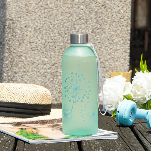 Vista 3 de bzyoo - Botella de agua de 32 onzas / 1 litro con marcador de tiempo, diseño de diente de león, plástico duradero, sin BPA, reutilizable con marcas
