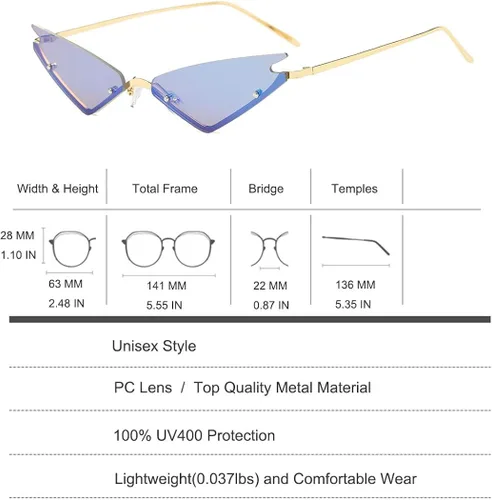 Vista 5 de Azoxus - Gafas de sol para mujer, diseño de triángulo futurista