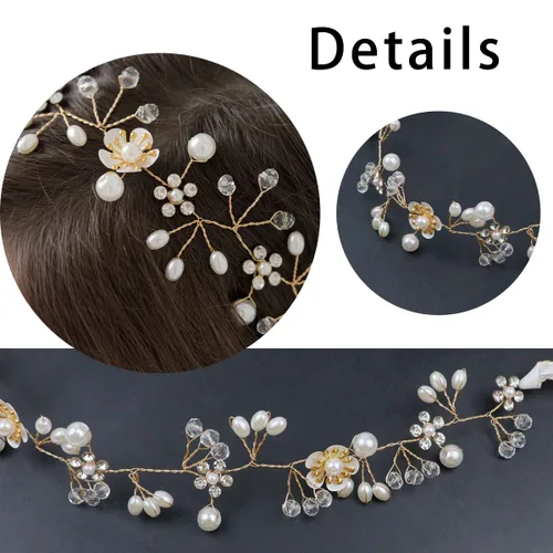 Vista 2 de 2 piezas de diadema de flores para el cabello de novia, diadema de boda, accesorios para el cabello de princesa, perlas de cristal, diadema elegante