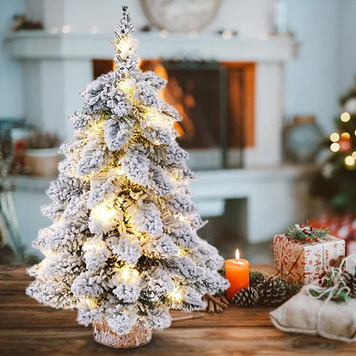 Vista 3 de Prelit - Árbol de Navidad artificial de mesa de 18 pulgadas con luces y base de madera, mini árbol de pino de Navidad para mesa, escritorio