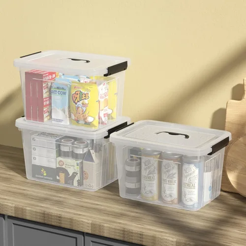 Vista 5 de Readsky Contenedor de plástico de 18 cuartos de galón con tapas y asa, bolsa de almacenamiento de plástico transparente, 4 paquetes