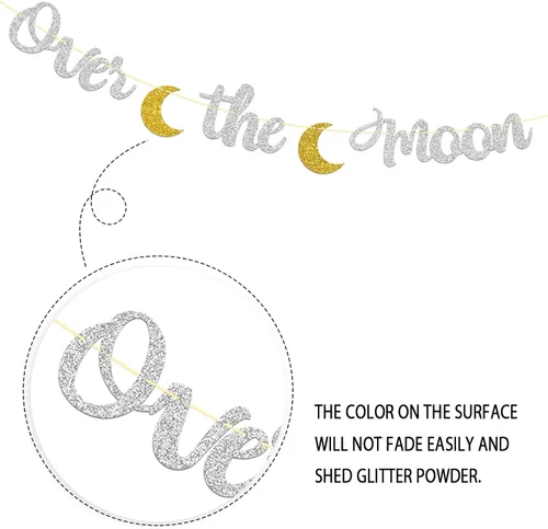Vista 3 de Dill-Dall Cartel sobre la luna, decoración de banderines para fiesta de baby shower, suministros de decoración de amor hasta la luna y espalda