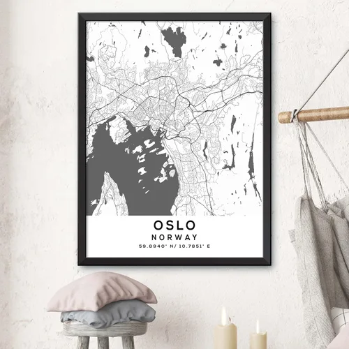 Vista 3 de Map of Oslo, Norway, Light 2 (8x10)