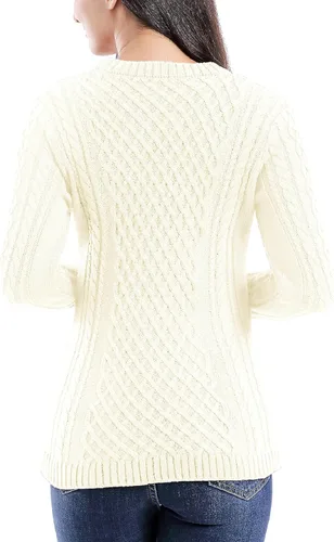 Vista 5 de v28 - Suéter elástico de punto trenzado con cuello redondo y manga larga para mujer