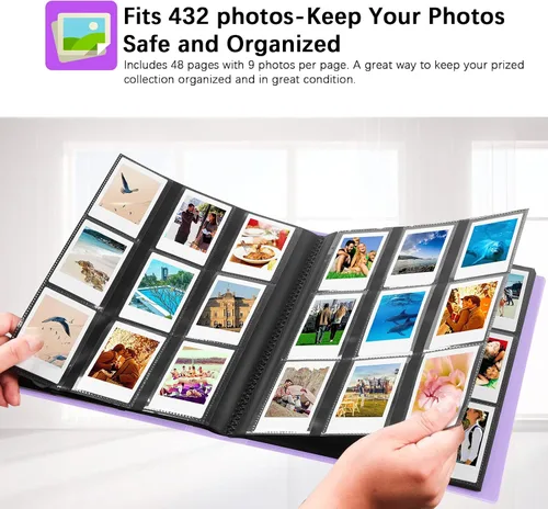 Vista 6 de Veicevol Paquete de 2 álbumes de fotos de 432 bolsillos para Fujifilm Instax Mini, cámaras Polaroid, 48 páginas, plástico oscuro, estilo clásico