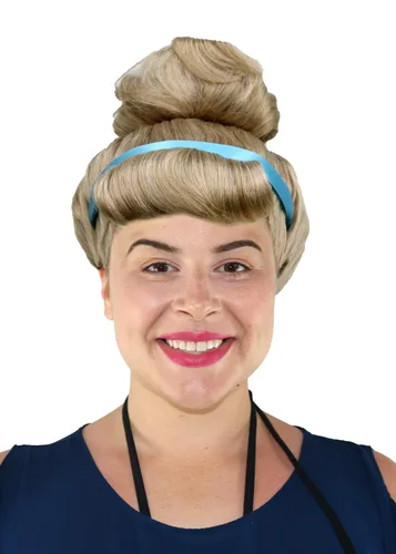 Vista 2 de Peluca rubia de princesa con cinta azul para mujer