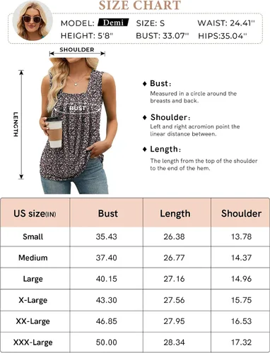 Vista 6 de AKEWEI Camiseta sin mangas de verano para mujer, cuello cuadrado, sin mangas, plisada, holgada, tallas S-3XL