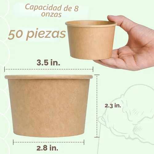 Vista 2 de ESSENTIAL Tazas de helado de papel, 50 piezas 8 onzas Cuencos desechables para postres para alimentos calientes o fríos, tapas no incluidas