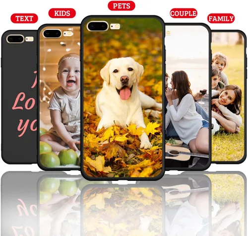 Vista 2 de Funda de teléfono con foto personalizada para iPhone 7 Plus 8 Plus, imagen personalizada/texto, funda negra delgada y suave, regalo único de nicho