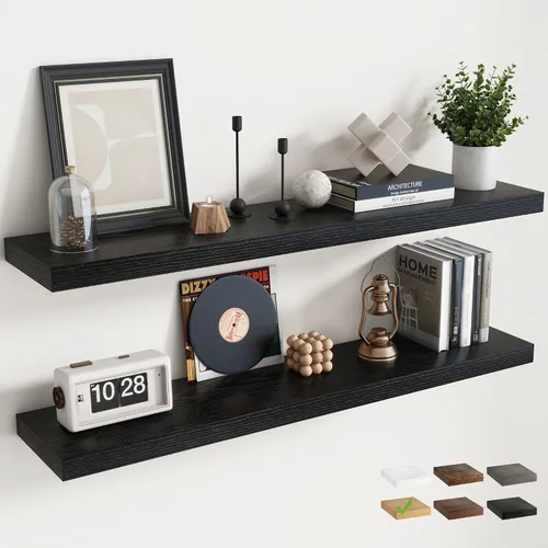 Vista 37 de Estantes flotantes cuadrados de 8 pulgadas para pared, paquete de 3, estantes de baño con veta de madera de 8"D con soportes invisibles, estantes