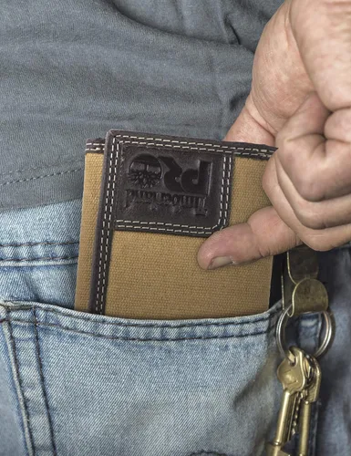 Vista 6 de Timberland PRO Billetera triple RFID de cuero de lona para hombre con bolsillos con cremallera
