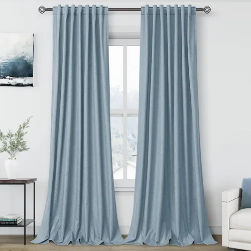 Vista 24 de Nanspring Cortinas de lino 100% opacas para dormitorio, 96 pulgadas de largo, con pestaña trasera, bolsillo para barra, aislamiento térmico, cortina