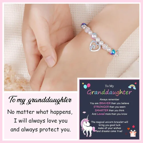 Vista 2 de JoycuFF Daughter Granddaughter Niece Pink Pearls Charm Bracelets for Girls Valentine's Day Birthday Back to School Christmas Gift for Girls