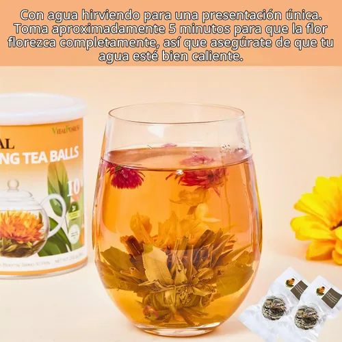 Vista 6 de Juego de regalo de té floreciente, 10 variedades únicas de bolas de té floreciente, VitalForest Envase individual hecho a mano de té verde