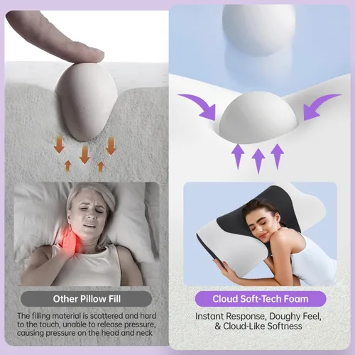 Vista 4 de Almohada de espuma viscoelástica para dormir de espalda, soporte ergonómico similar a una nube, almohada refrescante con funda de satén de seda