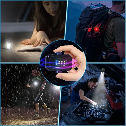 Vista 6 de N11 Clip magnético mini EDC linterna 1000 lúmenes, llavero linternas 8 modos de bolsillo luz flash con luces blancas rojas azules pequeña linterna