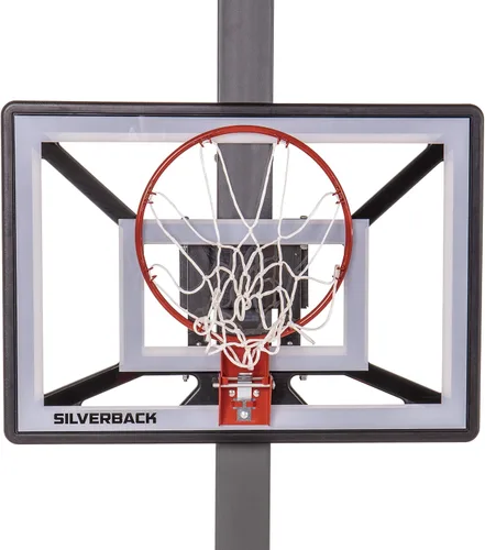 Vista 22 de Aro de baloncesto juvenil Silverback Junior de 33" con tecnología de montaje Lock 'n Rock. Se monta en postes redondos y verticales, color negro