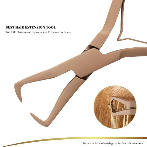 Vista 8 de Kit de herramientas de extensión de cabello, alicates de acero inoxidable de color tostado, micro cuentas, gancho removedor de bucle, clips