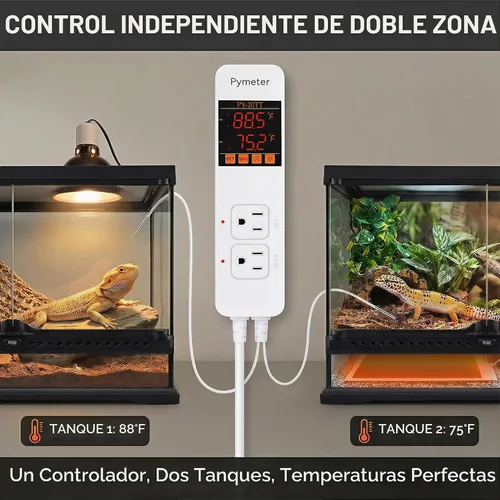 Vista 4 de Controlador digital de temperatura, termostato de reptil de sonda doble, salida controlada para tapete térmico de terrario, almohadilla