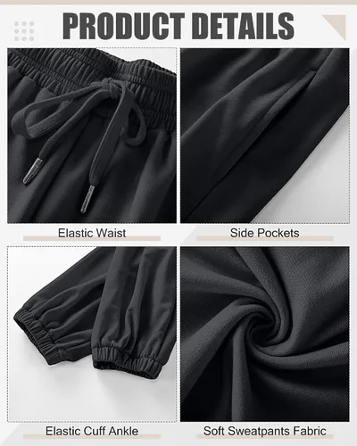 Vista 5 de Riyiper 2 piezas de pantalones deportivos para mujer, de cintura alta, pantalones deportivos holgados de moda con bolsillos, Verde militar, gris