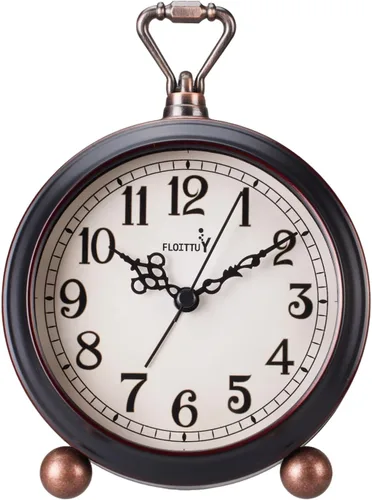 Vista 14 de FLOITTUY Reloj despertador de metal analógico retro antiguo de 4.5 pulgadas, funciona con pilas, reloj de noche silencioso, reloj vintage colgante