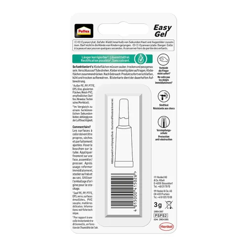 Vista 2 de Pattex 1865400 "Power Easy Gel" Superglue, negro/verde, 0.11 oz, 3 piezas, PSPS2