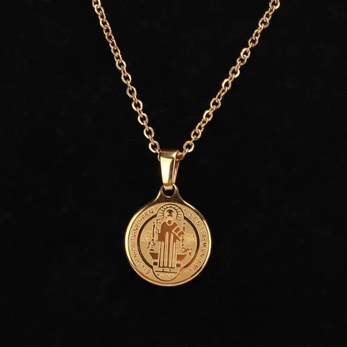 Vista 7 de Pssopp Collar de medalla de San Benito con colgante de acero inoxidable, collar protector religioso, por defecto