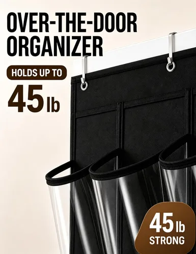 Vista 6 de Organizador de Zapatos Sobre la Puerta - Zapatero que Ahorra Espacio para Puerta de Closet con 24 Bolsillos y Gancho, Soporte para Zapatos