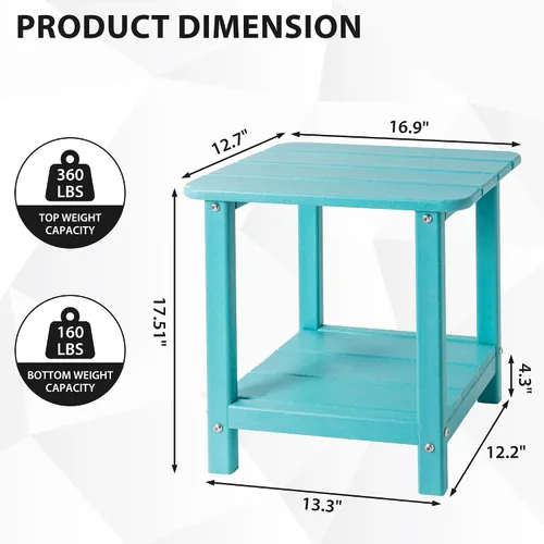 Vista 3 de Sundale Outdoor Adirondack - Mesa auxiliar pequeña de 2 niveles para patio, mesa auxiliar rectangular de polietileno de alta densidad resistente al