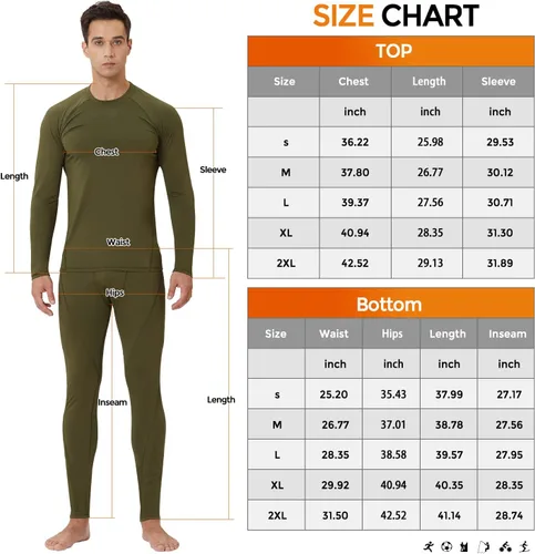 Vista 7 de CL convallaria 2 Pack Thermal Underwear for Men - Warm Fleece Lined Long Johns - Winter Gear Base Layer Tops & Bottoms Set