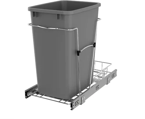 Vista 10 de Rev-A-Shelf Bote de basura extraíble para armarios de cocina, contenedor de reciclaje de basura de 35 cuartos de galón con toboganes de extensión