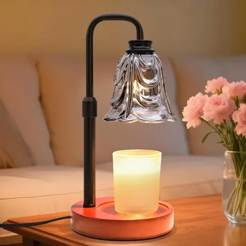 Vista 9 de XJZJY Lámpara calentadora de velas con regulador de temporizador, altura ajustable, calentador de cera de tulipán marrón, regalo de cumpleaños