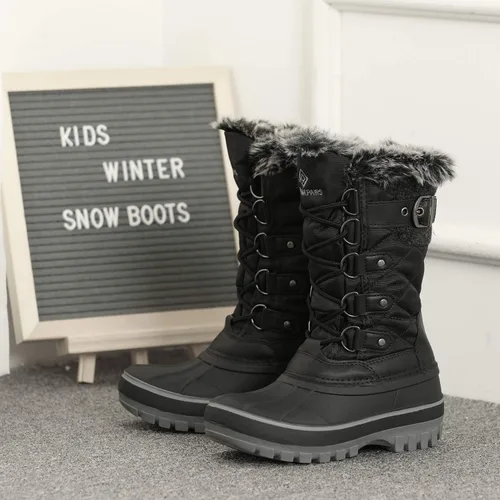 Vista 3 de DREAM PAIRS - Botas de nieve para el invierno, impermeables y con aislamiento para niños Negro