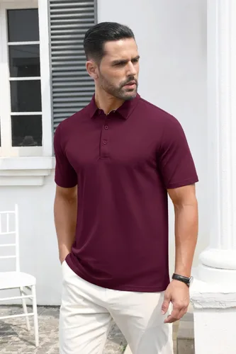 Vista 3 de MAGCOMSEN Camisas polo de manga corta para hombre, de algodón, piqué de 3 botones, ajuste clásico, informal, camisetas de golf