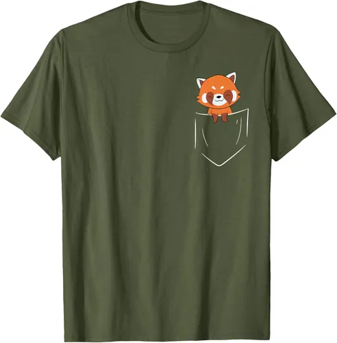 Vista 47 de Funny Red Panda In Pocket - Camiseta con bolsillo, Negro, S