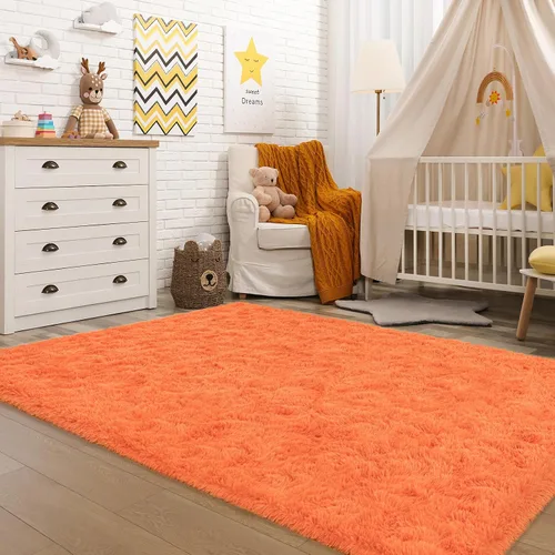 Vista 171 de Softlife Alfombra naranja para dormitorio, alfombra de felpa esponjosa para sala de estar para niñas, alfombra lanuda para niños, alfombra suave