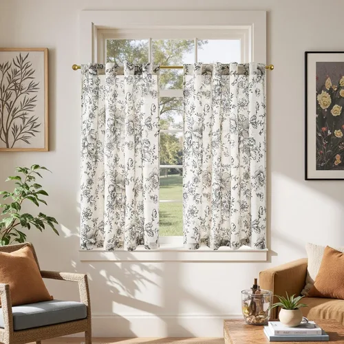 Vista 24 de Jinchan - Cortinas de lino texturizado para cocina, 24 pulgadas, natural, 2 paneles Mezcla de lino beige natural