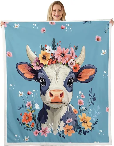 Vista 17 de Manfei Cute Cat Kids Throw Blanket Flower Heart Print Fuzzy Blanket for Boy Girls Room Decor, Kawaii Animal Theme Blanket for Bed Couch Sofa, Soft