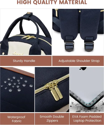 Vista 5 de LOVEVOOK Mini mochila para mujer, elegante mochila impermeable, Drak Azul-beige-marrón, Mochila