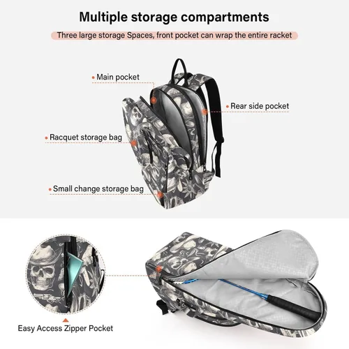 Vista 5 de Bolsa deportiva de bádminton para tenis, ligera, color blanco y negro, vaquero, bolsa deportiva de pickleball para mujeres y hombres, raquetas