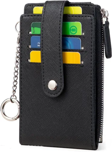 Vista 7 de Huztencor Tarjetero de crédito para mujer, cartera pequeña RFID para mujer, delgada, funda para tarjetas con cremallera múltiple con llavero