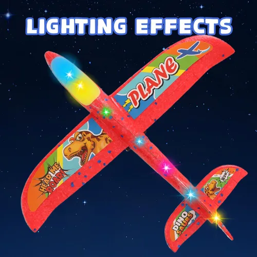 Vista 6 de Juguete lanzador de avión de espuma 2 aviones planeadores de espuma para niños Juguete de avión para niños con luces LED Dos modos de vuelo