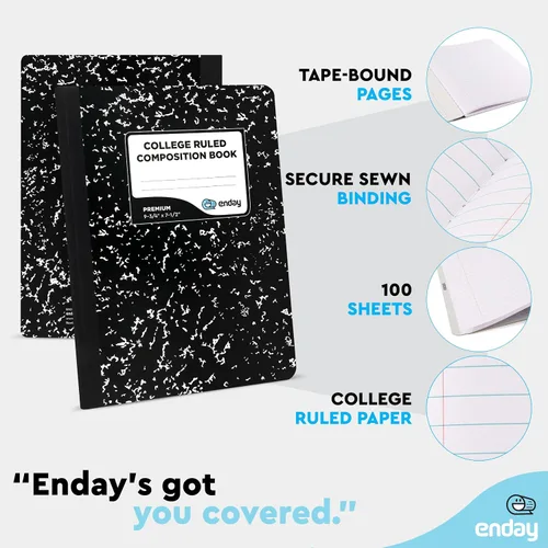Vista 3 de Emraw cuaderno de composición con cubierta de estilo mármol de color blanco y negro, con 100 páginas de papel blanco con renglones angostos, 2